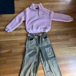 1/4 zip sweatshirt and multi-patch pants